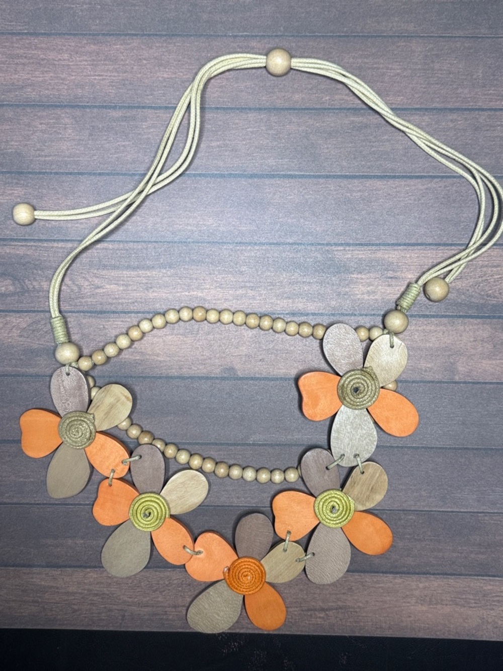 Handcrafted Orange & Natural Floral Statement Necklace